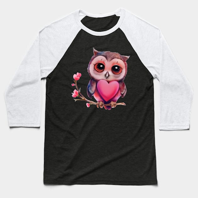 Cute Owl With Valentine Heart Baseball T-Shirt by SamCreations
